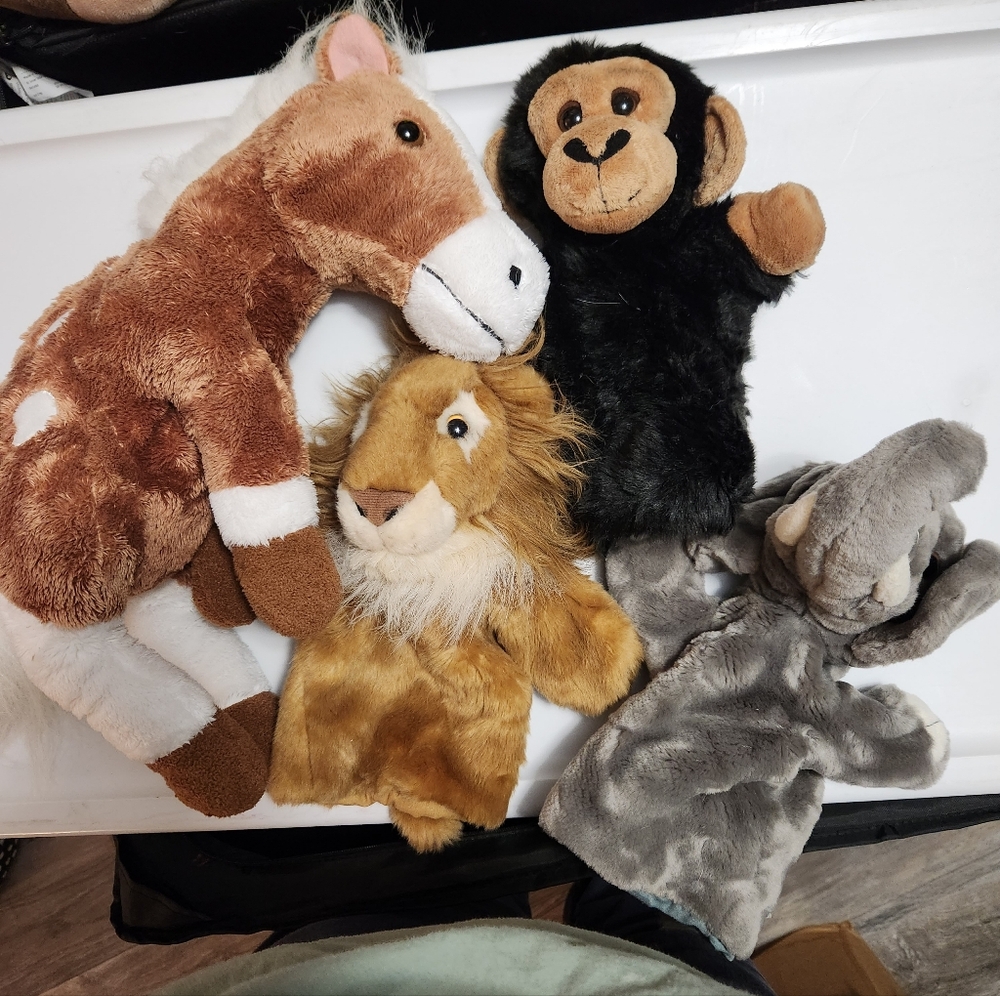 Bundle Animal Puppets, Set Lion Monkey Elephant, & Horse